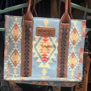 Wrangler Blue Crossbody Bag with Geometric Pattern